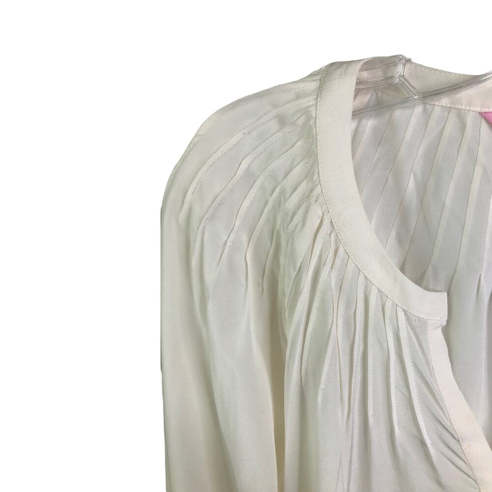 Lilly Pulitzer Womens Long Sleeve Blouse White Silk V-Neck Pullover Top Shirt XS - Picture 5 of 10